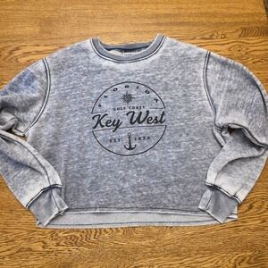 Key West Florida XS Crewneck Cropped Sweatshirt Heather Gray‎ Women USA